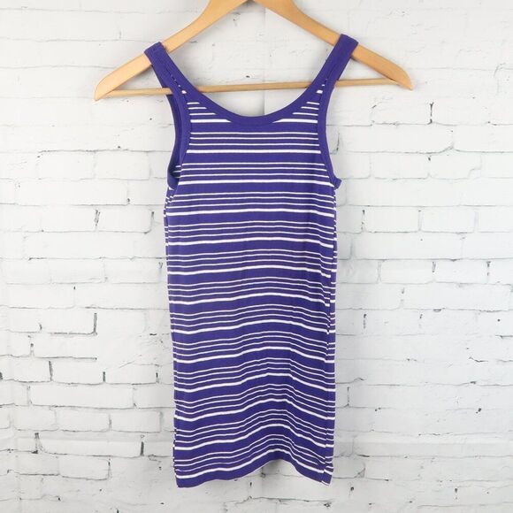 BANANA REPUBLIC PURPLE & WHITE STRIPE EXTRA LONG TANK TOP SIZE XS NWT - Picture 8 of 8